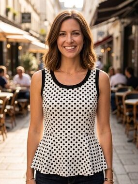 Jules & Leopold | White and Black Polka Dot Peplum Tank Top